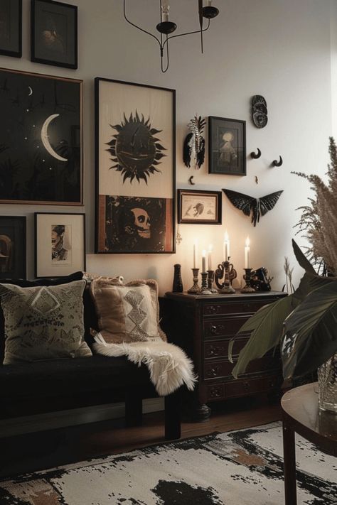 Witchy Living Room, Goth Living Room, Home Haunted House, Gothic Living Room, Haunted House Decor, Dark Home Decor, Goth Home Decor, Dark Home, Gothic Home