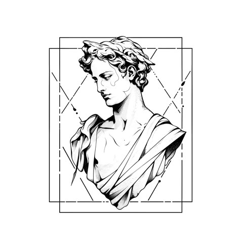 Apollo Tattoo Design, Apollo Tattoo, Greek Tattoo, Blackwork Tattoos, Egyptian Tattoo, Greek Tattoos, Blackwork Tattoo, Greek Mythology, Tattoo Art