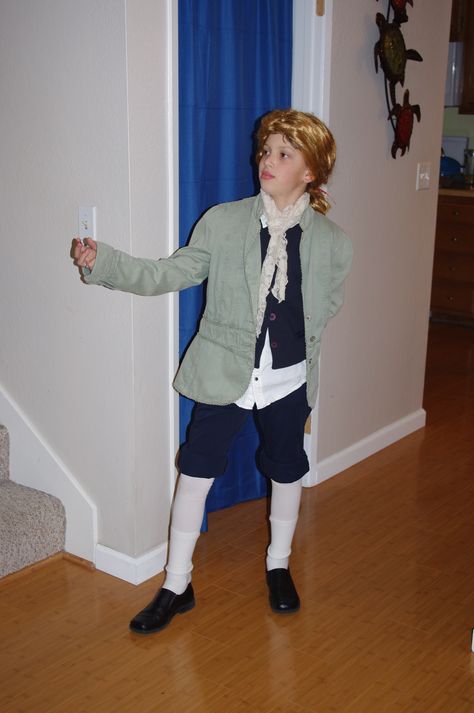 Thomas Jefferson costume for "Walk through the Revolution" Diy George Washington Costume, Clara Barton Project, Benjamin Franklin Costume, Thomas Jefferson Costume, George Washington Costume, Revolution Costumes, Clara Barton, Soldier Costume, School Costume