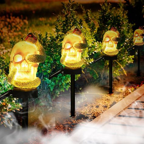 Halloween Decorations Outdoor Scary, Halloween Solar Lights, Outdoor Skeleton, Decor For Party, Skull And Snake, Solar Lanterns Outdoor, Halloween Lights Decorations, Halloween Decorations Outdoor, Ghost Lights