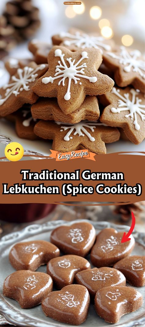 Dive into the world of traditional German baking with Lebkuchen, a classic German cookie similar to gingerbread. These spiced, honey-sweetened treats are often adorned with almonds, candied fruit, and a light glaze. They're a staple during the Christmas season and beloved for their rich, festive flavors. #Lebkuchen #GermanCookies #HolidayBaking German Pepper Cookies, German Christmas Cookies Lebkuchen, German Cookies Lebkuchen, Hungarian Cookies Christmas, Pagan Desserts, German Wedding Cake, German Lebkuchen Cookies, German Ginger Cookies, Traditional German Christmas Cookies