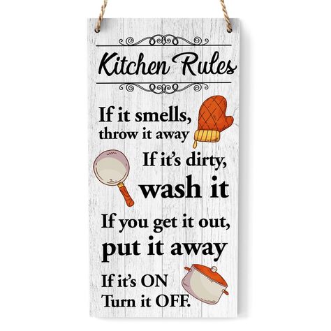 (Ad) Kitchen Rules Sign for Home Decor, Kitchen Rules Wooden Sign With Rope, Hanging Sign for Kitchen Wall Decorations, Rustic Farmhouse Kitchen Decorative and Accessories, E02 Kitchen Wall Decorations, Kitchen Rules Sign, Ad Kitchen, Kitchen Rules, Rustic Farmhouse Kitchen, Kitchen Signs, Wall Decorations, Kitchen Wall Decor, Wooden Sign