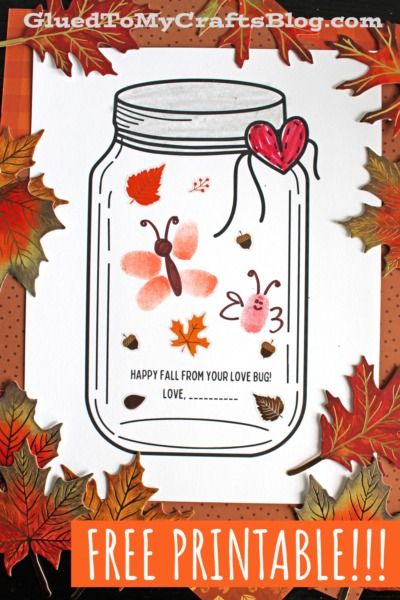 Thumbprint Happy Fall Love Bug Card Craft Idea - Glued To My Crafts Bug Craft, Unique Art Projects, Toddler Projects, Mason Jar Design, Paper Bag Crafts, Fall Love, Bug Crafts, Fun Halloween Crafts, Kids Print