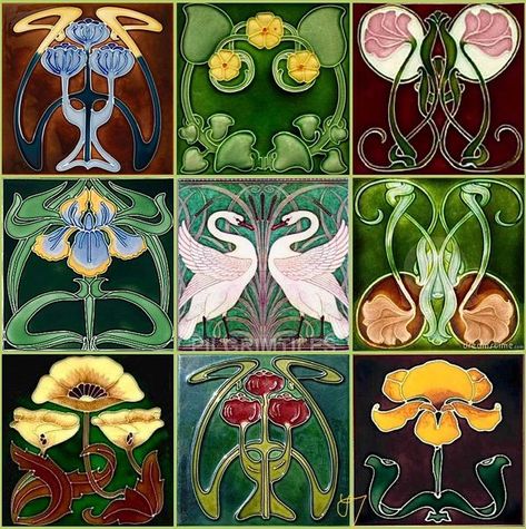 Art Deco, Art Nouveau & 20.(late 19.)Century Decoratif Arts Share  Group | ART NOUVEAU TILES, motifs from the late 19th/early 20th century  | Facebook Fiori Art Deco, Fleurs Art Nouveau, Motifs Art Nouveau, Firefly Art, Art Nouveau Illustration, Art Nouveau Pattern, Art Nouveau Flowers, Art Nouveau Tiles, Art Nouveau Floral