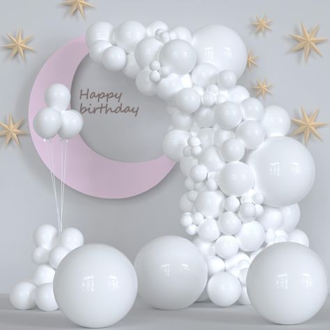 PRICES MAY VARY. White Balloons Garland Arch Kit Includes : You’ll receive 140pcs white party balloons in 18inch 12inch 10inch 5inch and 2 rolls of white ribbon (66 feet in total). Premium Quality: Made of natural eco-friendly latex, durable and safe to be used for both adults and kids. The white latex balloons can be filled with air or helium,don't blow the balloon too full to maintain a perfect shape. Applicable Occasions: White balloons in different size pack are suitable for many party theme White Party Balloons, White Birthday Backdrop, Balloon Wall Decorations, Holiday Balloons, Balloons For Birthday, Clear Balloons, Silver Balloon, Purple Balloons, Balloon Ribbon