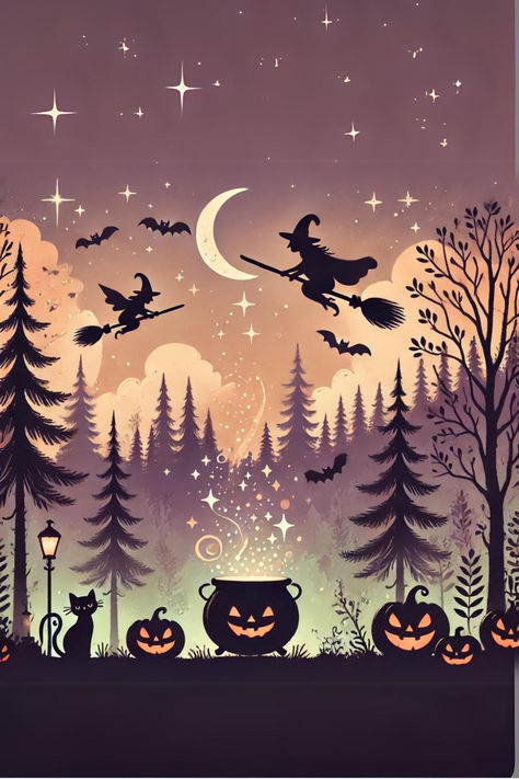 Get ready for the spookiest season of the year! 👻 This fall wallpaper is designed to make you feel the chill in the air and the ghoulish charm of the spooky season aesthetic. 🍁👻 Follow for more spooky season content that'll send shivers down your spine! Spooky Halloween Illustration, Spooky Fall Backgrounds, Spooky Halloween Iphone Wallpaper, Spooky Vibes Wallpaper, Samhain Wallpaper, Witchy Halloween Wallpaper, Cute Spooky Wallpaper, Witchy Wallpapers, Halloween Screen Savers