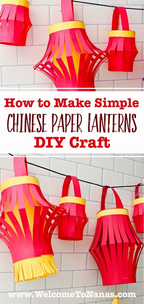 Chinese Lanterns Diy, Make A Garland, Lanterns Diy, Chinese Lantern Festival, Homemade Paper, Paper Lanterns Diy, Chinese Paper Lanterns, Lantern Craft, Chinese New Year Crafts