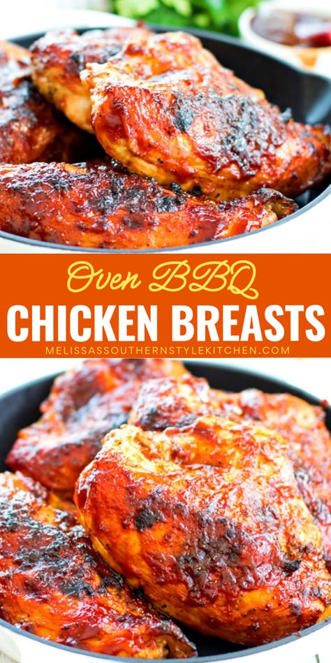 An easy to make chicken dinner idea! This juicy and tender Oven BBQ Chicken Breast is the perfect main course recipe! Brush with your favorite sweet and spicy BBQ sauce for a finger-licking deliciousness no one can resist! Barque Chicken Recipes Oven, Bbq Chicken Breast Recipes Oven, Baked Bbq Chicken Boneless, Bbq Chicken Breast Oven, Bbq Chicken Oven Baked, Bbq Chicken In Oven, Bar B Q Chicken, Barbecue Chicken In The Oven, Oven Baked Bbq Chicken Breast