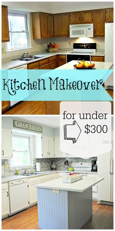 $300 Kitchen Makeover Cheap Kitchen Makeover, Diy Kitchen Makeover Ideas, Old Kitchen Cabinets, Gray And White Kitchen, Kitchen Diy Makeover, Diy Kitchen Renovation, Kitchen Cabinets Makeover, Cheap Kitchen, Simple Kitchen