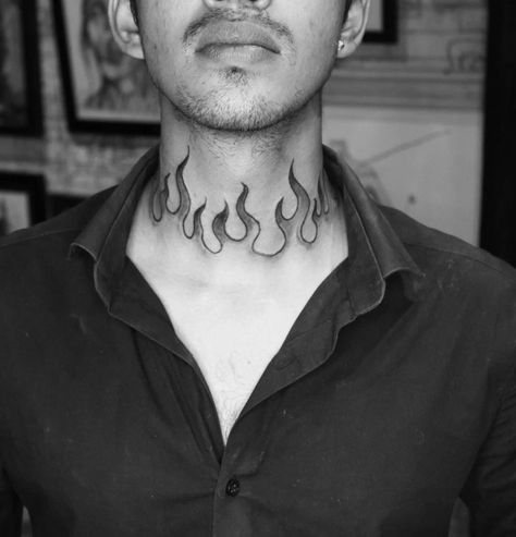 Flames Neck Tattoo Men, Neck Flame Tattoo, Spinal Cord Tattoo Men, Halloween Neck Tattoo, Fire Neck Tattoo Men, Flame Neck Tattoo Men, Flame Chest Tattoo, Fire Tattoo Men, Flames Neck Tattoo