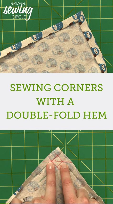 Mitered corners are a great way to create professional looking results when sewing corners. Many times mitered corners are associated with quilts or other projects that are being finished with some kind of a binding. However, Stacy Grissom demonstrates how to create a mitered corner while doing a double fold hem around the edge of a project. Sewing Corners, Sewing Mitered Corners, Sewing Corner, Quilt Corners, Sewing Circles, Sew Ins, Beginner Sewing, Beginner Sewing Projects Easy, Quilt Binding