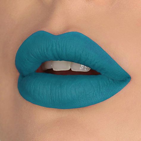 * DEEP SEA * WHIPPED MATTE LIQUID LIPSTICK Our whipped matte liquid lipsticks are a comfort matte formula that dries down entirely matte, but still has a diffused soft touch. This formula prioritizes minimizing transfer, crumbling, and smudging. This liquid lipstick will also remain vibrant and smudge-resistant when exposed to water. To top it off, it has a subtle, sweet butterscotch scent! COLOR Deep Sea is a bright, vibrant teal blue. It can be built up in layers to achieve a deeper, more satu Blue Lips Aesthetic, Light Blue Lipstick, Blue Lipstick Makeup, Teal Lipstick, Turquoise Lipstick, Mat Lipstick, Blue Lipstick, Blue Lips, Lip Colour