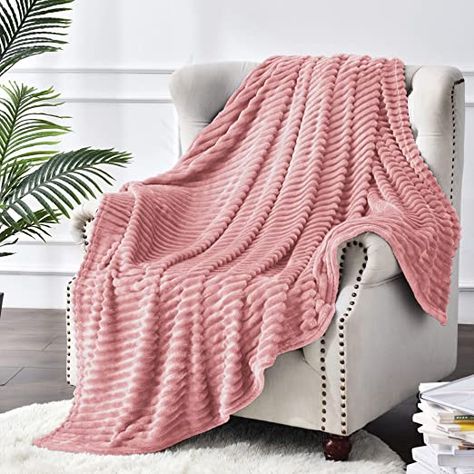 BEDELITE Fleece Throw Blanket for Couch – 3D Ribbed Jacquard Soft and Warm Decorative Spring Blankets – Cozy, Fuzzy, Fluffy, Plush Lightweight Pink Throw Blankets for Bed, Sofa, 50x60 inches Teen Basement Ideas, Summer Home Aesthetic, Luxe Bed, Pink Throw Blanket, Boho Sofa, Quilted Baby Blanket, Pink Throws, Fuzzy Blanket, Velvet Blanket