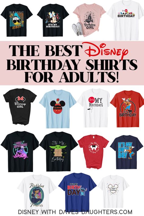 Celebrate your birthday by wearing a cute Disney shirt! These super fun birthday celebration shirts can be worn in the Disney parks or simply at home. Put these on your packing list....or on your birthday wish list! Disney 50th Birthday Shirt, Disney Birthday Shirt Ideas, Disney World Birthday Shirt, Birthday Shirts For Adults, Disney Birthday Shirts, Adult Birthday Shirts, 60th Birthday Ideas For Mom, Disney World Birthday, Birthday Wish List