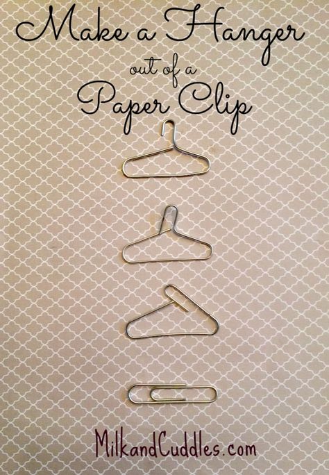 Easy Instructions for making an ADORABLE, teeny tiny Hanger - out of a PAPER CLIP! Ahhh! The cuteness!!  -Also includes video with ideas on using them. Super sweet! Paperclip Crafts, Paper Folding Crafts, Paper Pin, Paper Clip Art, Paper Clothes, 1000 Gifts, Diy Crafts For Girls, Hanger Diy, Doll House Crafts