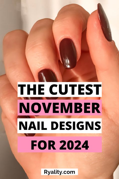 these are such cute november nails! Nail Trends November 2024, Clear Nails With Design Short, Fall Nail Ideas Short Square, End Of November Nails, November Nail Colors 2023, Nails For Thanksgiving Fall, November Acrylic Nail Designs, November 2024 Nails, November Nails 2024