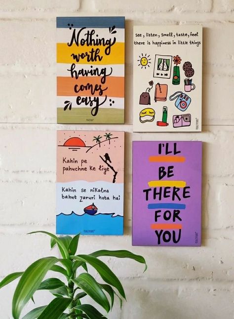 Canvas Painting Ideas Easy Quotes, Mini Painting With Quotes, Small Canvas Art With Quotes, Handmade Posters For Room Aesthetic, Aesthetic Wall Hanging Painting, Small Canvas Board Painting, Good Vibes Canvas Painting, Quotes Painting On Canvas, Easy Diy Painting Ideas