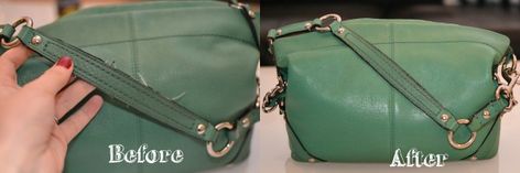 How to Fix a Leather Purse Strap - warfieldfamily.com... greatest tutorial EVER on how to fix peeling sealant on all those pretty Coach bags. Purse Repair, Handbag Repair, Tas Coach, Leather Purse Strap, Coach Bags Outlet, Cheap Coach Bags, Quilted Wallet, Green Purse, Best Leather