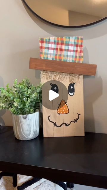 Rachael Clark on Instagram: "DIY Reversible Scarecrow/Snowman sign! All the materials I used came from @dollartree except the paint which i got from @walmart  . . . #diy #diycraft #dollartreediy #diydecor #falldecor #christmasdecor" Painted Scarecrow, Scarecrow Crafts For Adults, Wood Scarecrow Diy, How To Paint A Scarecrow, Scarecrow Diy, Wood Pumpkins Diy Fall Crafts, Double Sided Scarecrow And Snowman Diy, Diy Scarecrow Decoration, Dollar Tree Wooden Snowman