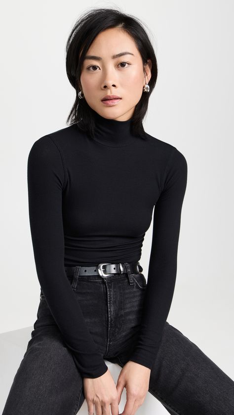 FRAME Rib Turtleneck | Shopbop 90s Black Turtleneck Outfit, Black Turtleneck Work Outfit, Turtleneck Reference, Turtleneck Outfits For Women, Black Turtleneck Outfit Women, 90s Turtleneck Outfit, Turtleneck Outfit Women, Turtleneck Outfit Casual, Turtleneck With Jeans