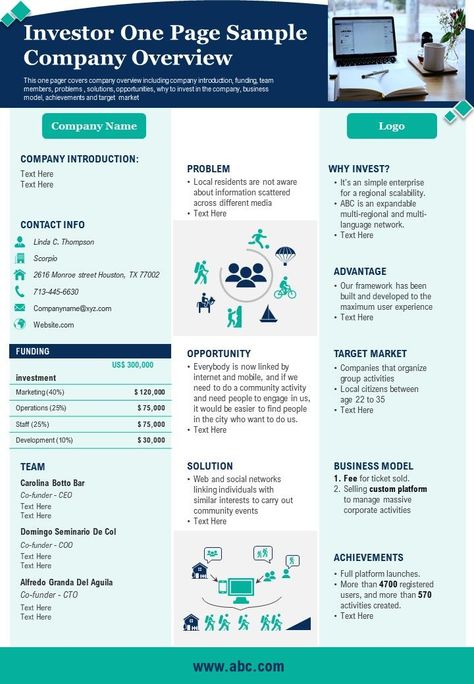 One Pager Investor Pitch, Marketing One Pager, Company Overview Design, Company One Pager Design, Fact Sheet Template, Company Infographic, Report Infographic, One Pager Design, Investor Presentation