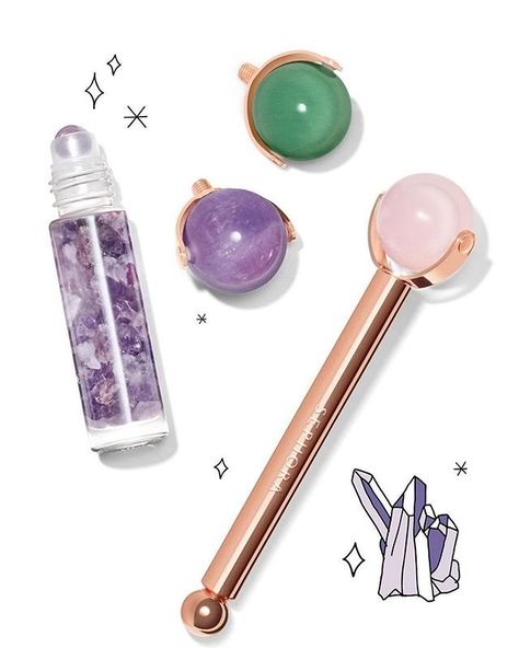 SEPHORA COLLECTION Crystal Facial Roller Set: A LIMITED EDITION natural stone facial roller with three interchangeable heads: rose quartz, amethyst, and jade. Beauty Treatments Spa, Crystal Facial, Face Massage Roller, Face Massager Tool, Alat Makeup, The Best Skincare, Beauty Gadgets, Best Skincare, Best Skincare Products