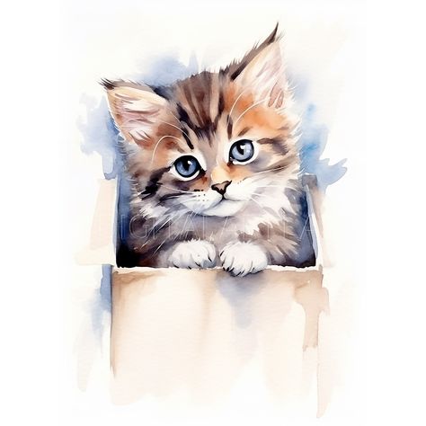 Cat Watercolor Illustration, Watercolor Kitten, Kitten Clipart, Blog Designs, Painting Cat, Cat Clipart, Watercolor Cat, Cute Kitten, Art Cat