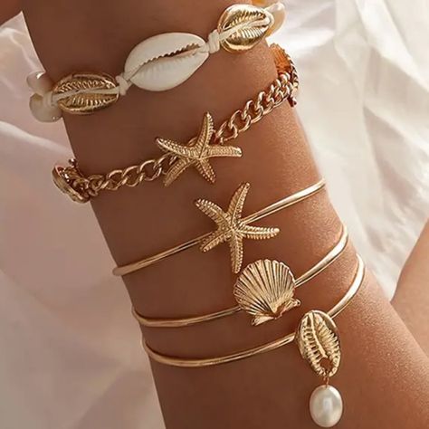 New Sealife Theme 5-Piece Stackable Bracelet Set Gold Dipped Bracelets Quotes, Braided Jewelry, Lds Jewelry, Quotes Popular, Bracelets Braided, Vacation Jewelry, Bracelets Beads, Popular Bracelets, Beaded Jewelry Bracelets