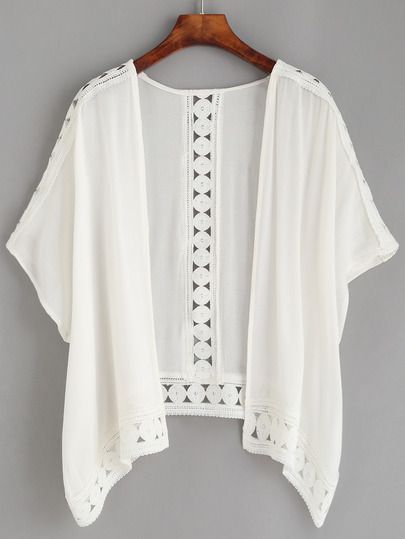 White Crochet Insert Hollow Kimono Kimono Shrug, Mode Kimono, Womens Lace Tops, Chiffon Kimono, Crochet Lace Top, Mode Boho, Couture Mode, Lace Kimono, Womens Kimono