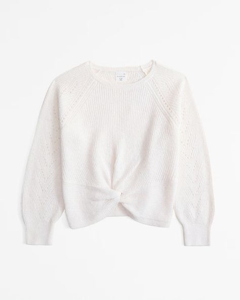 girls twist-front sweater | girls | Abercrombie.com Bow Sweater, Girls Jumpers, Fall Jeans, Long Sleeve Jumper, Stitching Details, Tween Outfits, Soft Sweater, Abercrombie Kids, Halloween Fashion