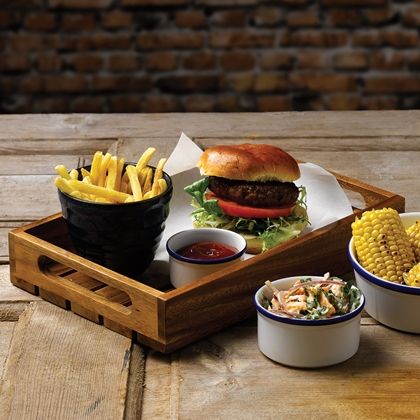 Burger Menu, Bistro Food, Catering Supplies, Burger Restaurant, Hot Dog Recipes, Pub Food, Burger And Fries, Hotel Supplies, Retro Blue