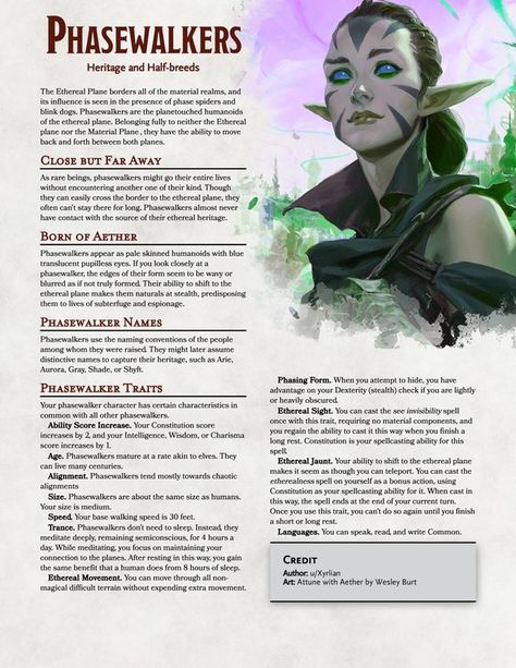 Ethereal Plane Dnd, Different Fantasy Races, Dnd Character Races, Homebrew Races 5e, Dnd 5e Races, Homebrew 5e, Ethereal Plane, Homebrew Races, 5e Races