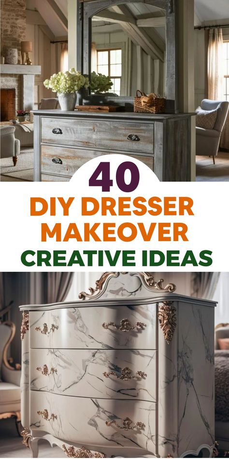 Transform your bedroom decor with these creative DIY dresser makeover ideas that will refresh your furniture and revamp your space into a chic retreat. Explore the power of a fresh coat of paint, stylish hardware, or unique embellishments to give your tired dresser a new lease on life. Turn it into a striking focal point that mirrors your personal style and design flair. It's time to get hands-on and elevate your dresser to steal the spotlight in the room! Diy Dresser Makeover Ideas, Dresser Makeover Ideas, Wood Dressers Makeover, Broken Dresser, Dresser Remodel, Dresser Decor Bedroom, Custom Dresser, Repurposed Dresser, Trending Crafts