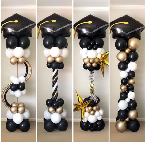 Black And Orange Graduation Party Ideas, College Grad Party Decor, Prom Balloons, High School Graduation Party Decorations, Graduation Party Backdrops, Backyard Graduation Party, Balloons Decor, Boy Graduation, Senior Graduation Party