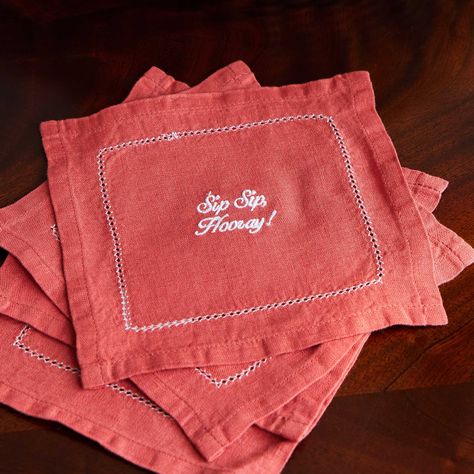 Set of four cocktail napkins, made in Portugal from 100% linen and featuring four cheeky monograms. Cocktail Napkin Design, Engagement Cocktail Napkins, Monogrammed Napkin, Monogram Cocktail Napkins, Monogrammed Linens, Dinner Club, Linen Cocktail Napkins, Thank You Presents, Liquid Courage