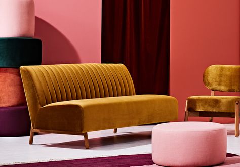 Velvet Furniture, Pink Interior, Boho Interior, A Living Room, Pink Walls, Set Design, 인테리어 디자인, Interior Design Inspiration, New Furniture