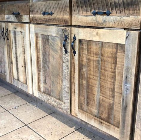 Rustic Cabinet Doors, Barn Wood Cabinets, Pallet Kitchen Cabinets, Reclaimed Wood Cabinet, Cabinet For Kitchen, Distressed Kitchen, Kitchen Cupboards Paint, Diy Cabinet Doors, Wood Cabinet Doors