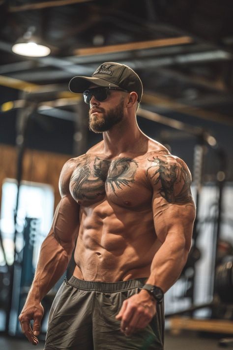 Muscular Guy With Tattoos, Beards Tattoos And Muscles, Lean Body Men, Tattooed Bodybuilder, Muscle Guy Bears, Bodybuilding Pictures, Man Anatomy, Gym Guys, Male Pose Reference