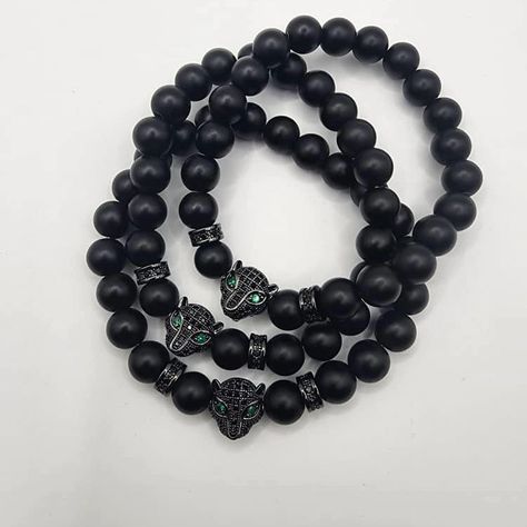 Elevate your dad's style this Father's Day with our Black Onyx Bracelet featuring a bold Black Panther head charm and sparkling Black Zircon spacers. #FathersDayGift #BoldAndStylish #LuxuryJewelry #PantherPower #DadsDeserveTheBest #ElegantGifts #Trendsetter" Black Panther Accessories, Black Panther Bracelet, Panther Head, Black Onyx Bracelet, Dad Fashion, Black Bracelet, Onyx Bracelet, Beaded Accessories, Bold Black