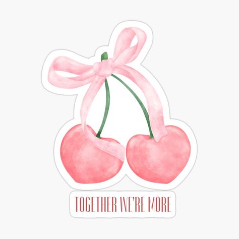 Get my art printed on awesome products. Support me at Redbubble #RBandME: https://www.redbubble.com/i/sticker/Bow-cherries-pink-bow-together-valentine-aesthetics-by-BosskaDesign/157679845.JCQM3?asc=u Coquette Laptop Stickers, Coquette Stickers, Pretty Stickers, Fruit Stickers, Kindle Stickers, Water Bottle Gift, Junior Year, Elegant Tattoos, Kiss Cut Stickers