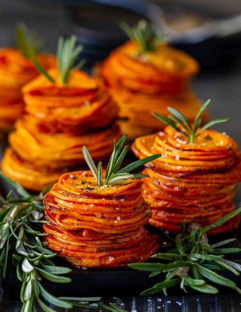 Savory Sweet Potato Stacks Sweet Potato Stacks, Savory Sweet Potato, Potato Stacks, Potato Side Dishes, Potato Dishes, Easter Hair, Sweet Potato Recipes, Vegetable Sides, Side Recipes