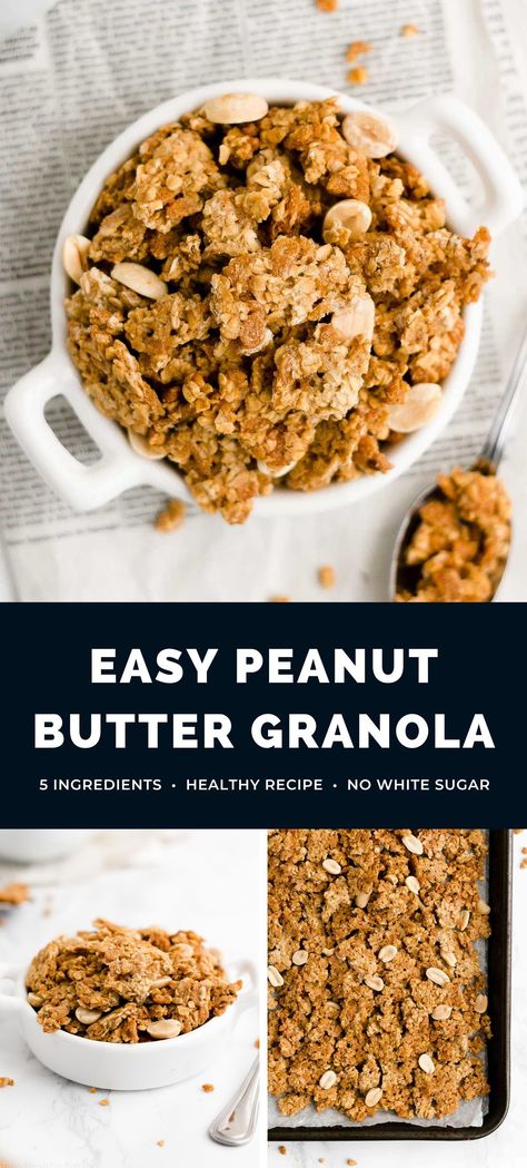 Healthy Peanut Butter Granola – only 5 ingredients, 1 bowl & 10 minutes of prep! One simple trick in this recipe makes the biggest & crunchiest clusters EVER. This homemade granola is the BEST! Find this easy peanut butter granola recipe on amyshealthybaking.com. ♡ easy homemade peanut butter granola recipe. low calorie clean eating granola clusters. diy gluten free granola cereal for breakfast. crunchy granola clusters recipe. Low Calorie Cereal, Healthy Peanut Butter Granola, Cereal Mixes, Clean Eating Granola, Granola Clusters Recipe, Peanut Butter Granola Recipe, Ella Vegan, Healthy Homemade Granola Recipe, Clusters Recipe