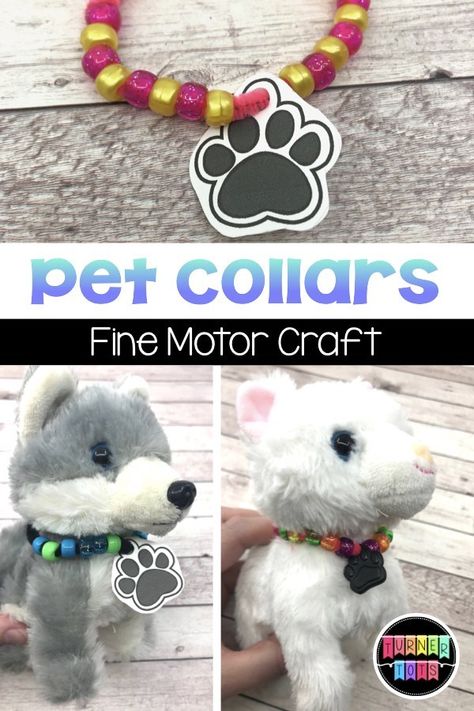 Pet Collars | Make collars out of pipe cleaners and pony beads to use in your pet preschool theme! Great fine motor activity! Pet Themed Snacks, Pet Activities For Preschool, Preschool Pets Unit, Preschool Pet Activities, Pet Study, Pet Activities, Steam Lab, Pets Preschool Theme, Fine Motor Activity