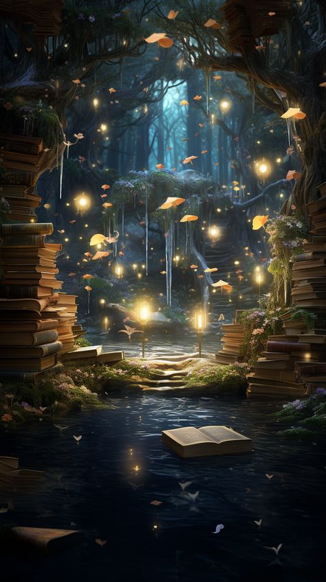 Enchanted Library Aesthetic, Magic Core Aesthetic, Dreamy Bookstore, Magic Library Aesthetic, Library Magic, Magical Wallpaper, Midnight Summer Dream, Enchanted Library, Magic Library