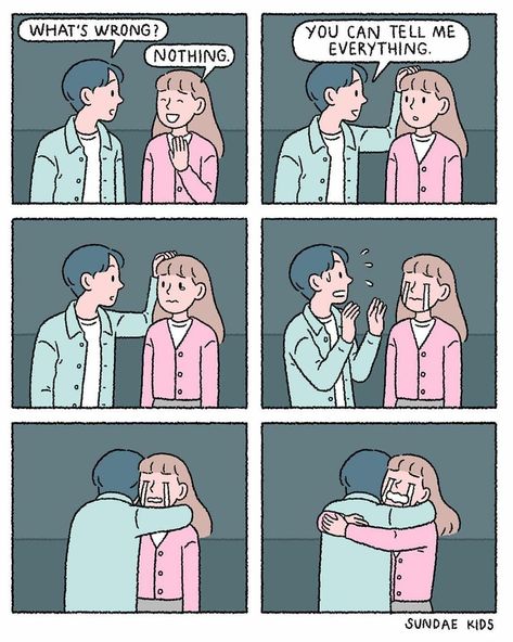 Sundae Kids, Tell Me Everything, Relationship Comics, Comfort Art, Life Comics, Cute Couple Comics, Couples Comics, Cute Couple Cartoon, Cute Love Stories