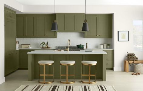 14 Olive Green Paint Colors the Pros Are Loving Right Now Sw Olive Green Paint Colors, Olive Paint Color, Olive Green Paint Colors, Olive Green Paint, Olive Green Paints, Decorating Advice, Green Paint Colors, Wicker Baskets Storage, Small Space Diy