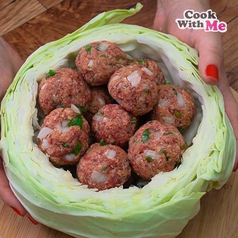 Whole Cabbage Stuffed With Meatballs, Head Of Cabbage Recipes, Cabbage And Meatballs, Meatballs And Cabbage Recipe, Meatballs And Cabbage, Meatballs With Cabbage, Cabbage Meatballs, Slow Cooker Cabbage, Slow Cooker Cabbage Rolls