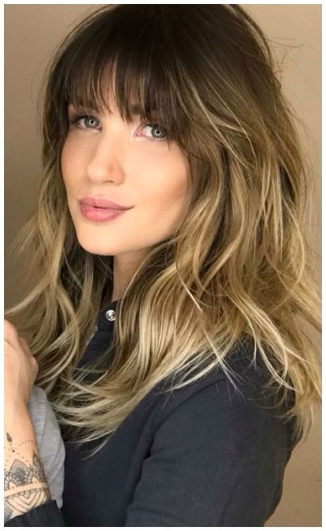 20+ Cute Hairstyles with Bangs | momooze.com Balayage With Fringe, Bangs And Balayage, Bangs With Medium Hair, Fringe Hairstyles, Long Hair With Bangs, Brown Hair With Highlights, Hair Color Balayage, Great Hair, Ombre Hair