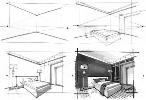 Types Of Perspective, 2 Point Perspective Drawing, Perspective Room, Drawing Perspective, Perspective Sketch, Perspective Drawing Architecture, Interior Design Renderings, Drawing Interior, Interior Architecture Drawing