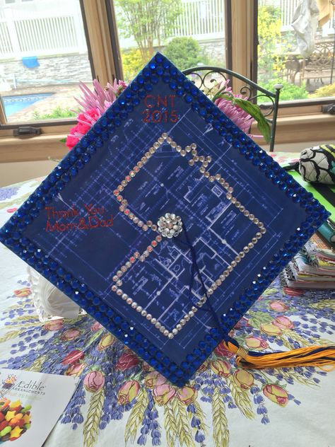 Architecture graduation cap idea! Construction Graduation Cap, Graduation Cap Designs Construction, Graduation Cap Architecture, Architecture Graduation Party, Architecture Cap Graduation, Graduation Cap Designs Interior Design, Architect Graduation Cap Ideas, Architecture Graduation, Graduation Cap Designs Architecture